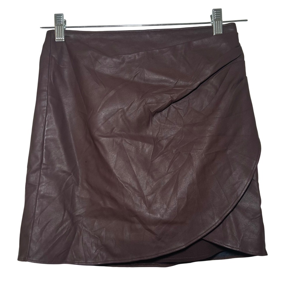 Abercrombie & Fitch Faux Leather Wrap Mini Skirt Brown XS party going out